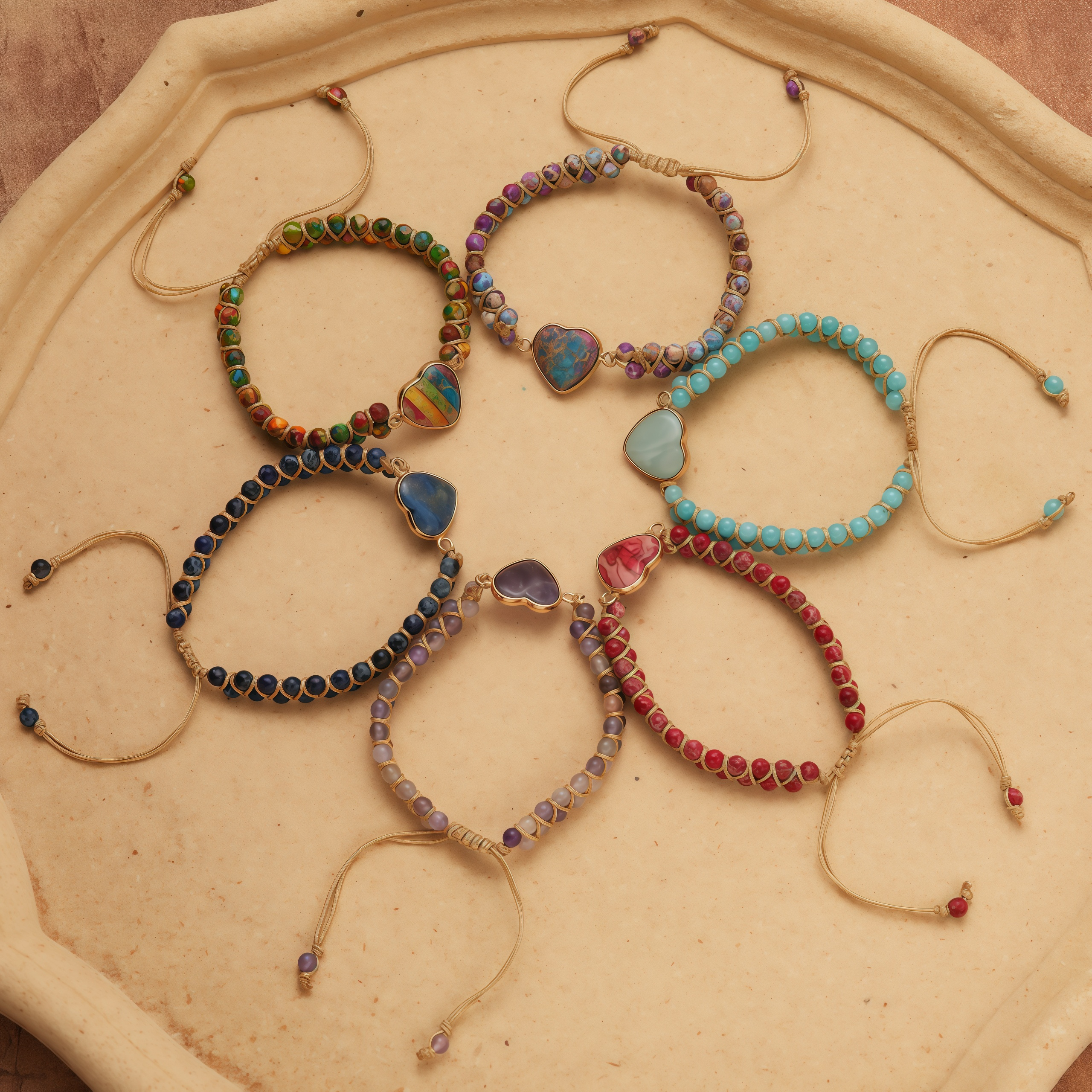 Meditation Heart Bracelet Chakra Stone Rope |   Anxiety Relief Accessories Healing Gemstone Set