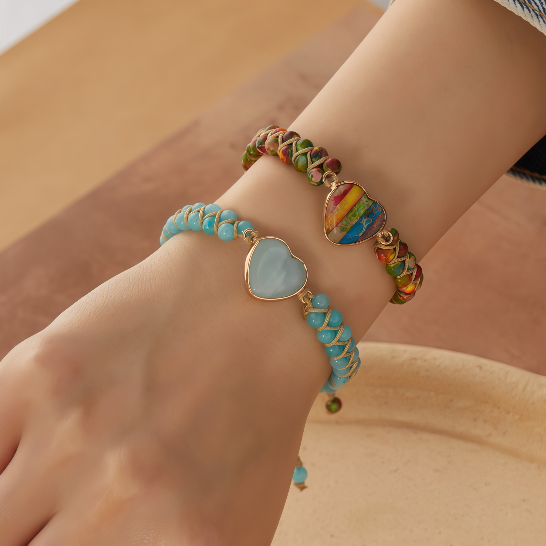 Meditation Heart Bracelet Chakra Stone Rope |   Anxiety Relief Accessories Healing Gemstone Set