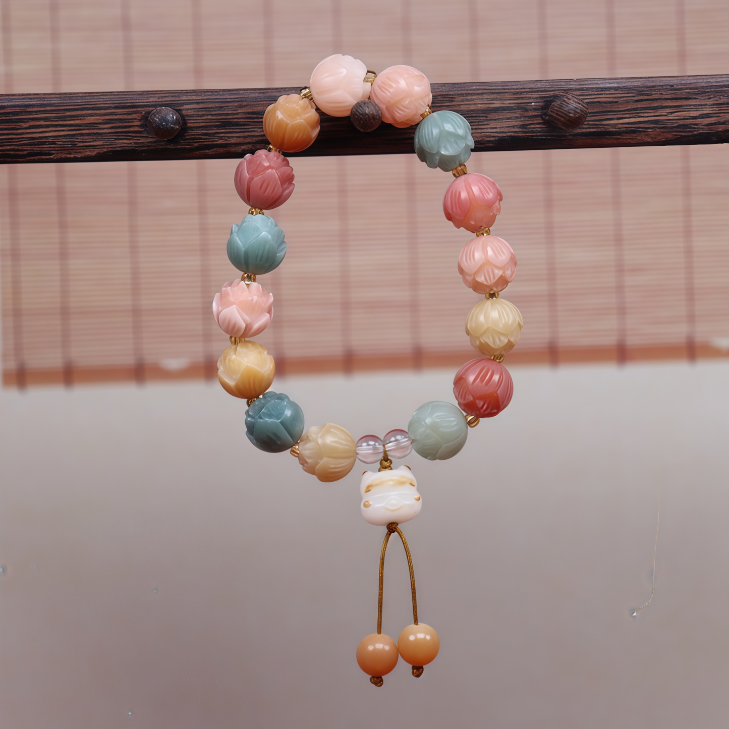 Natural White Jade Bodhi Root Bracelet |Lotus flowers bloom at every step 