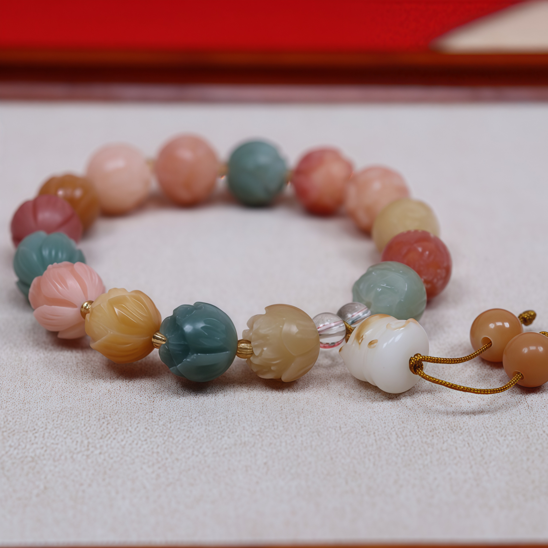 Natural White Jade Bodhi Root Bracelet |Lotus flowers bloom at every step 