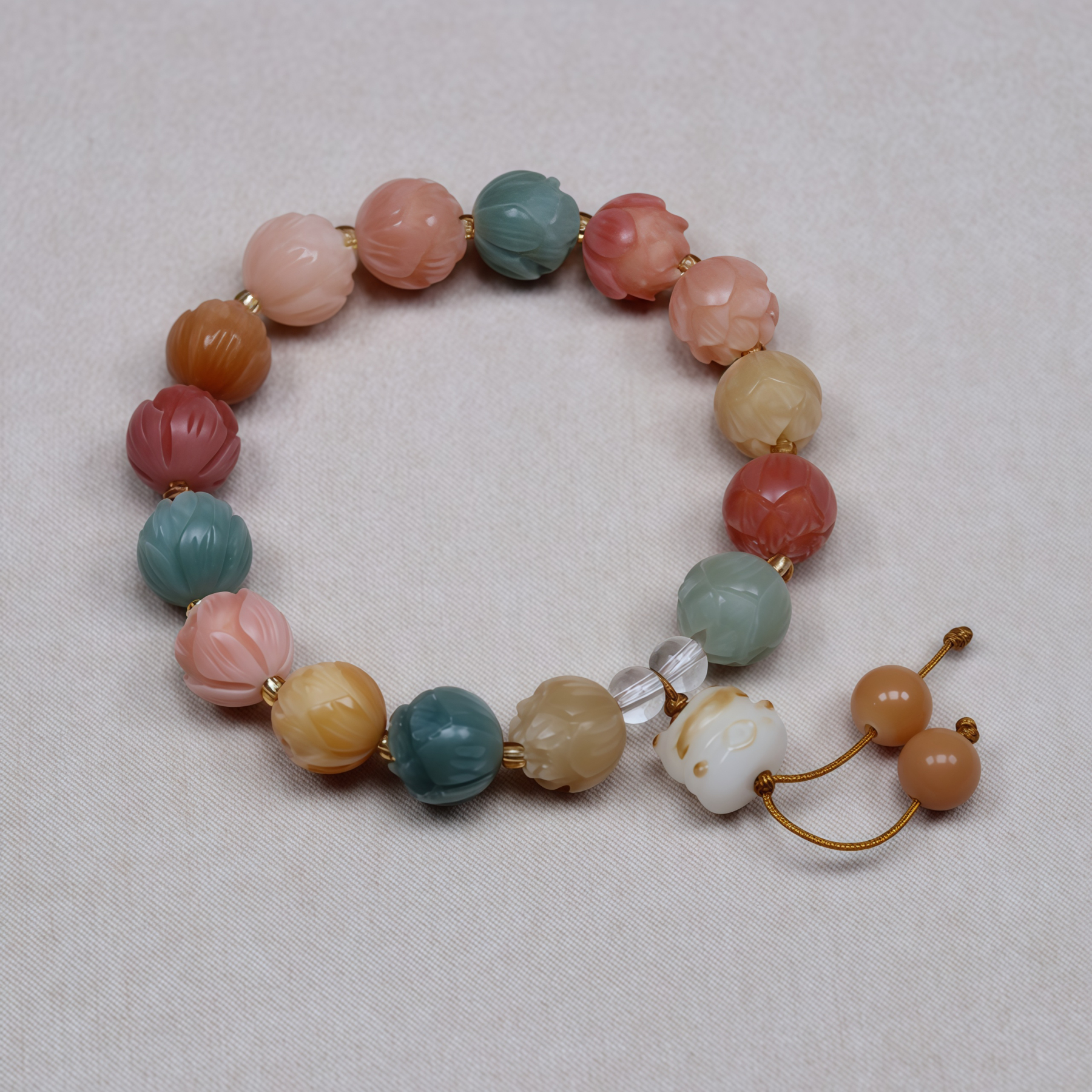 Natural White Jade Bodhi Root Bracelet |Lotus flowers bloom at every step 