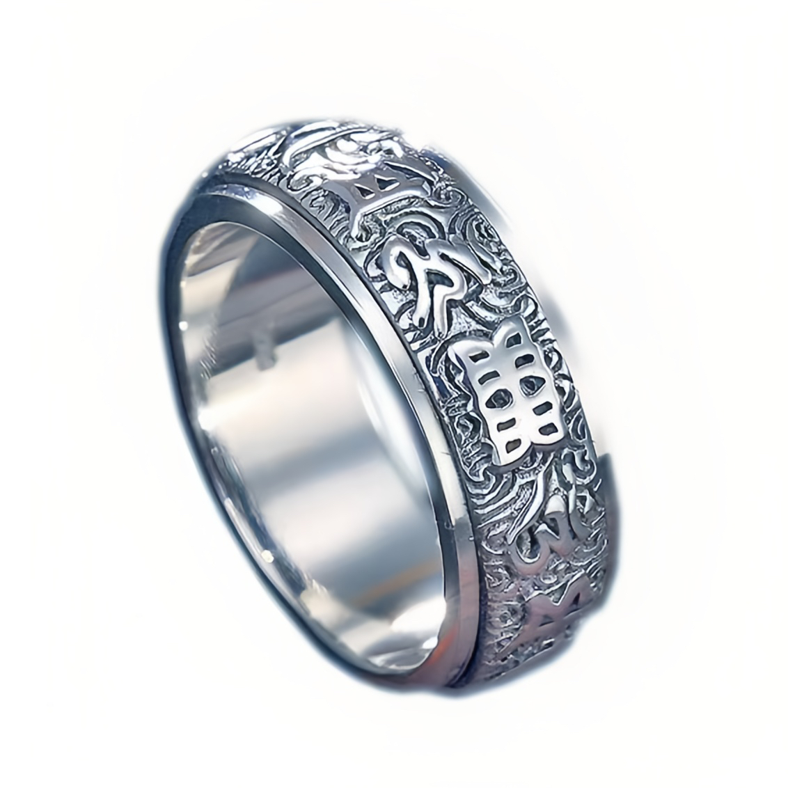 Six True Words Swastika Copper Healing Rotatable Ring