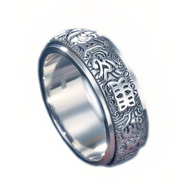 Six True Words Swastika Copper Healing Rotatable Ring