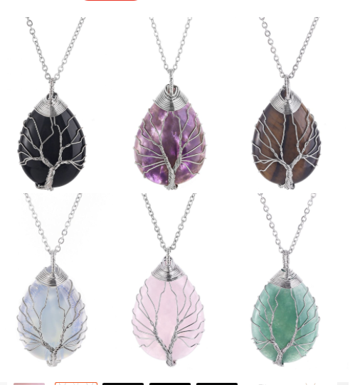 Natural Quartz Crystal Tree Of Life Healing Energy Necklace Pendant- EclatDoré