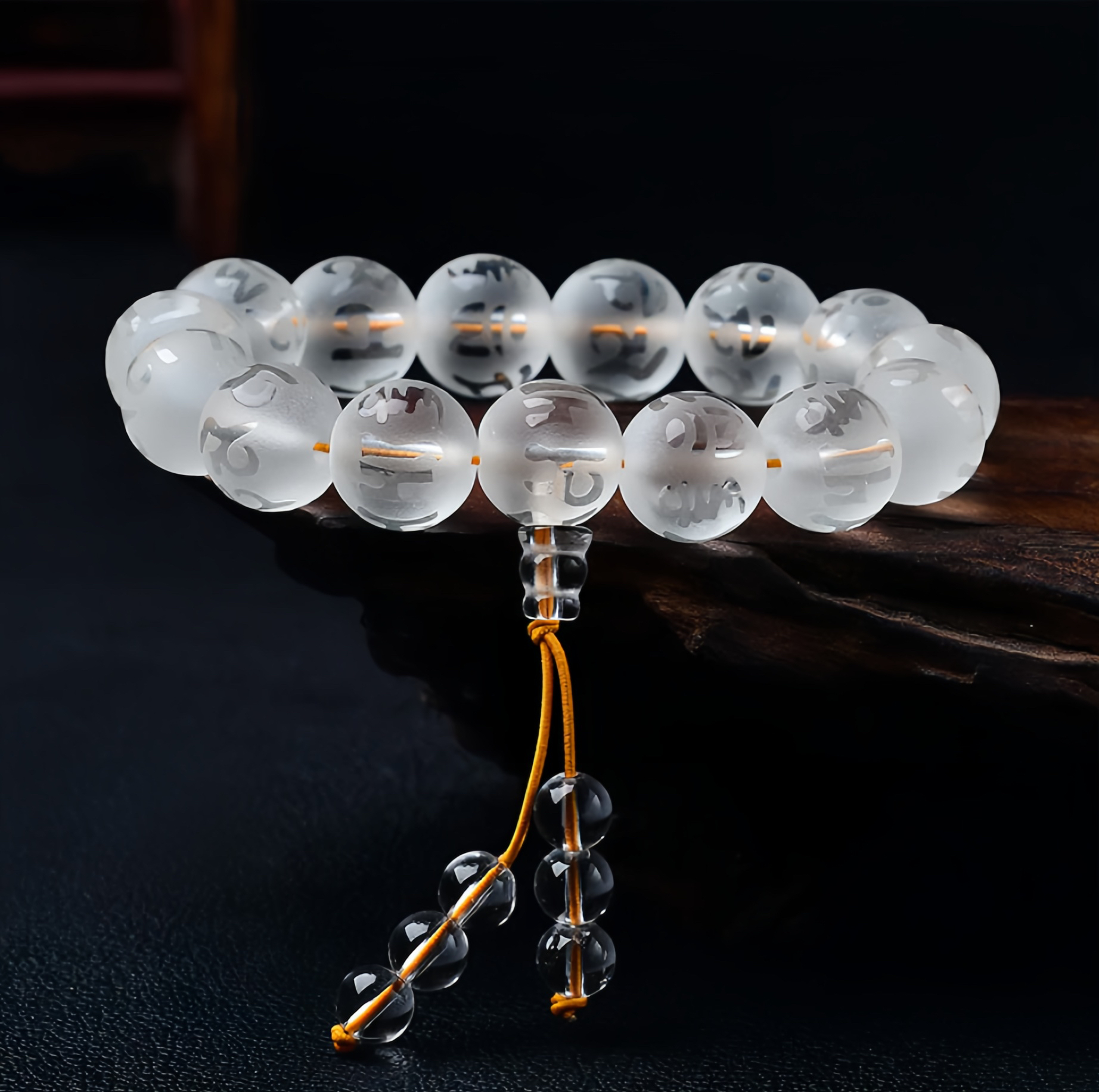 Tibet White Crystal Black Onyx Om Mani Padme Hum Meditation Bracelet