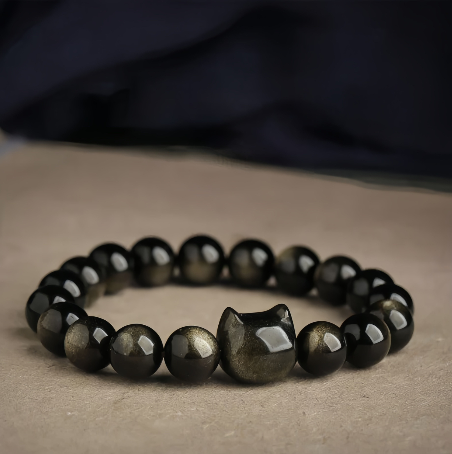Gold Sheen Obsidian Silver Sheen Obsidian Lovely Paw Lucky Cat Protection Bracelet
