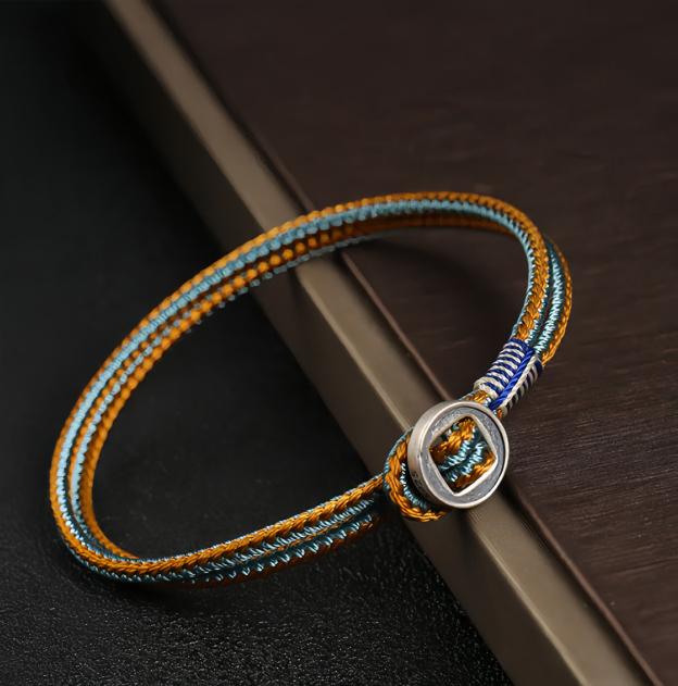 925 Sterling Silver Handmade Button Protection Weave String Bracelet- EclatDoré