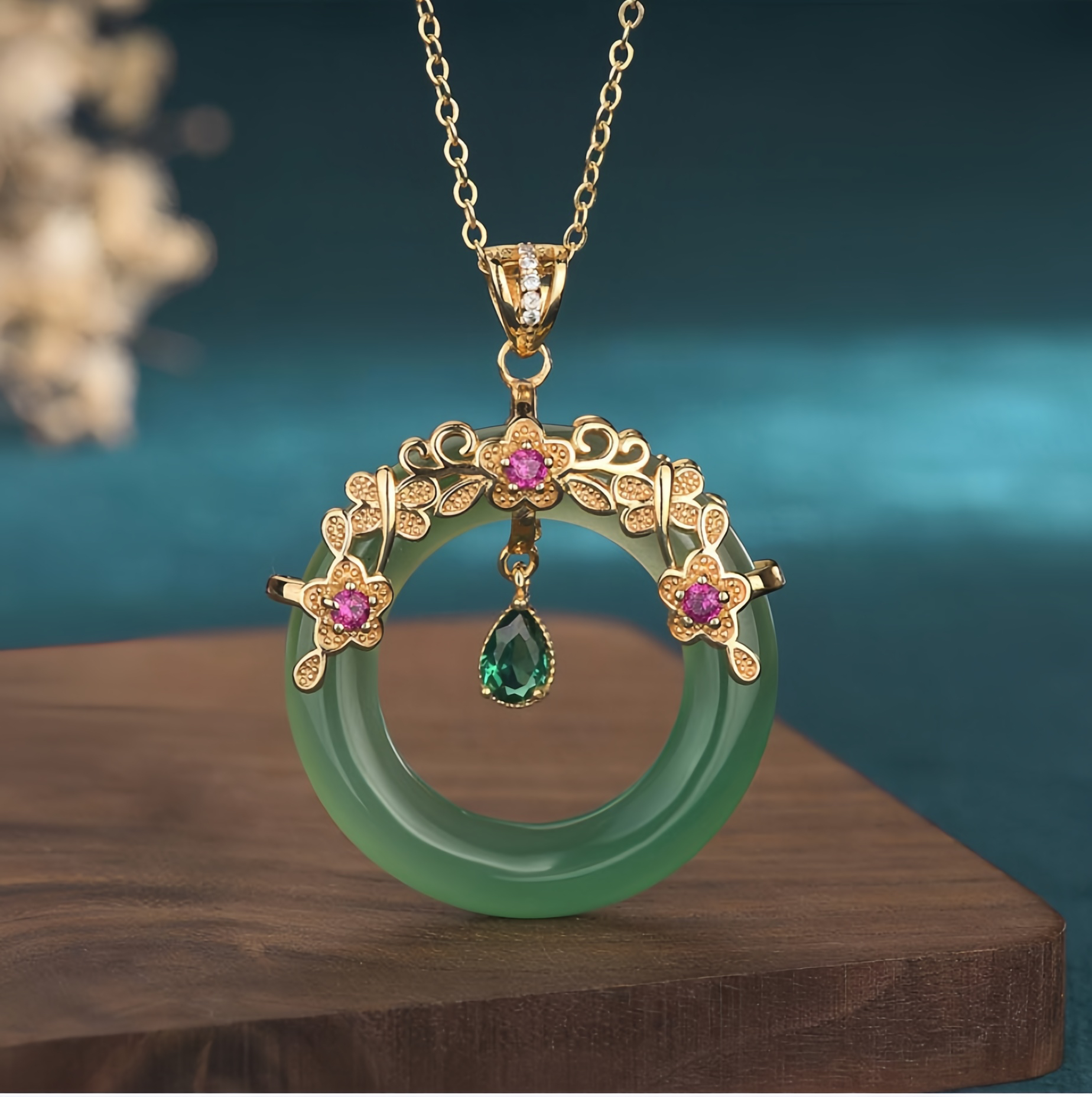Buddha Image Stone Natural Round Jade Healing Necklace Pendant