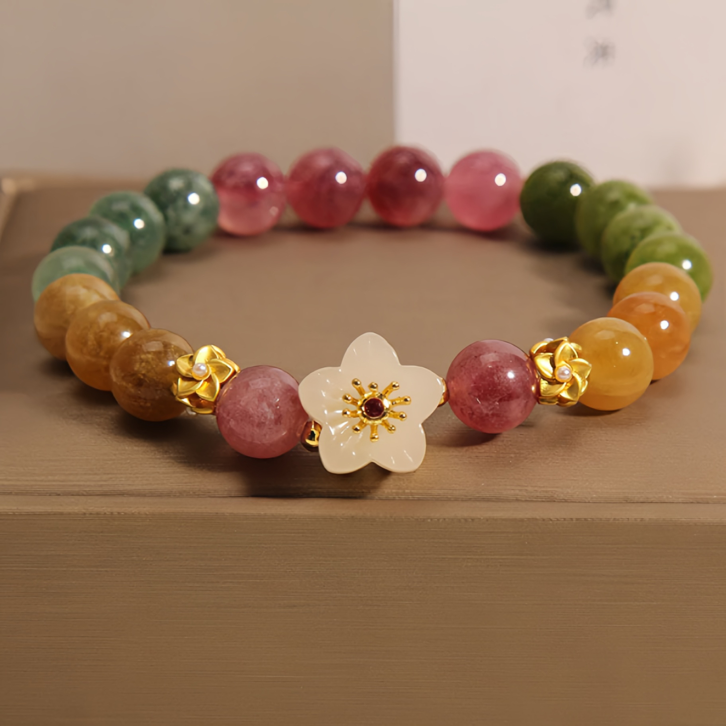 Buddha Stones Colorful Tourmaline Jade Flowers Love Bracelet