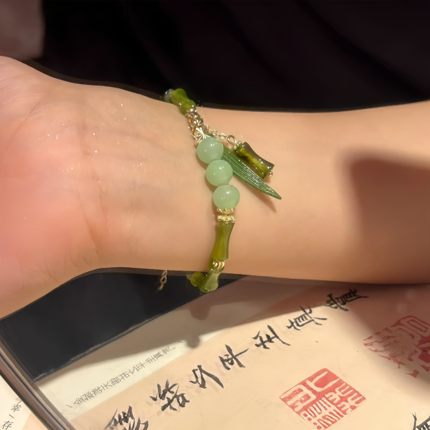 Jade Bamboo Leaf Lily Of The Valley Pattern Luck Abundance Bracelet