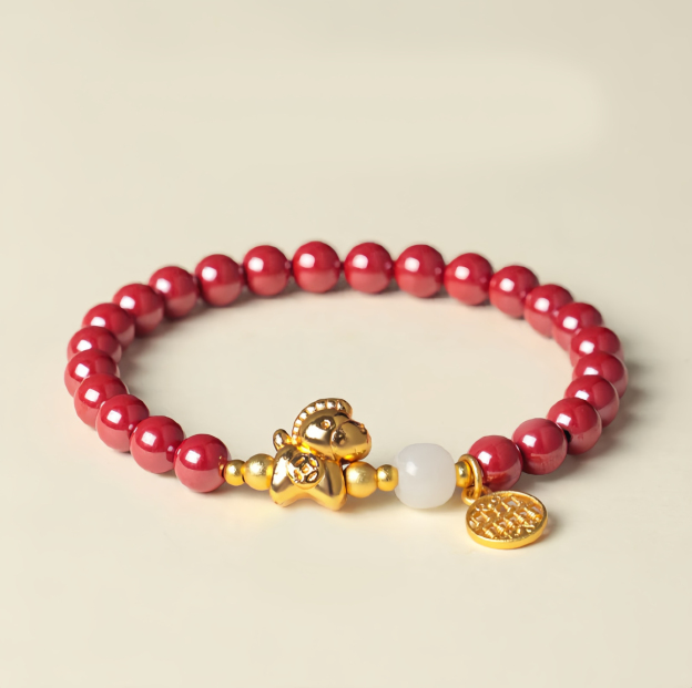 Year Of The Horse Natural Cinnabar Hetian Jade Concentration Bracelet