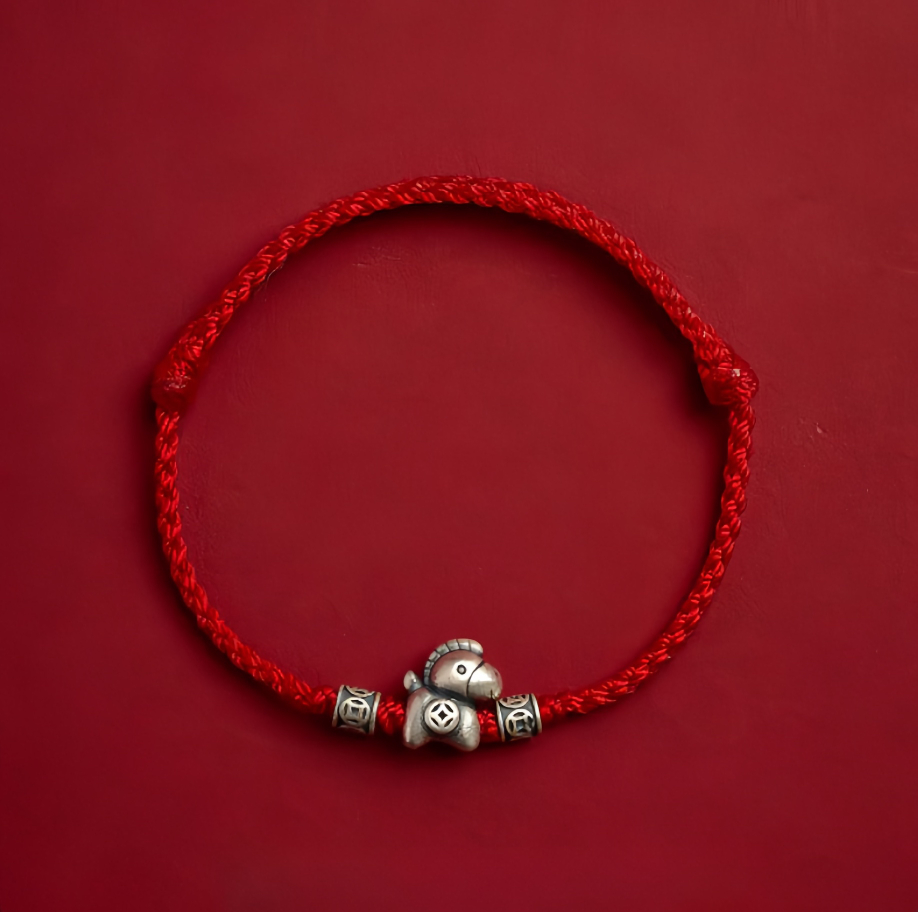 Year of the Horse 999 Sterling Silver String Braided Protection Bracelet