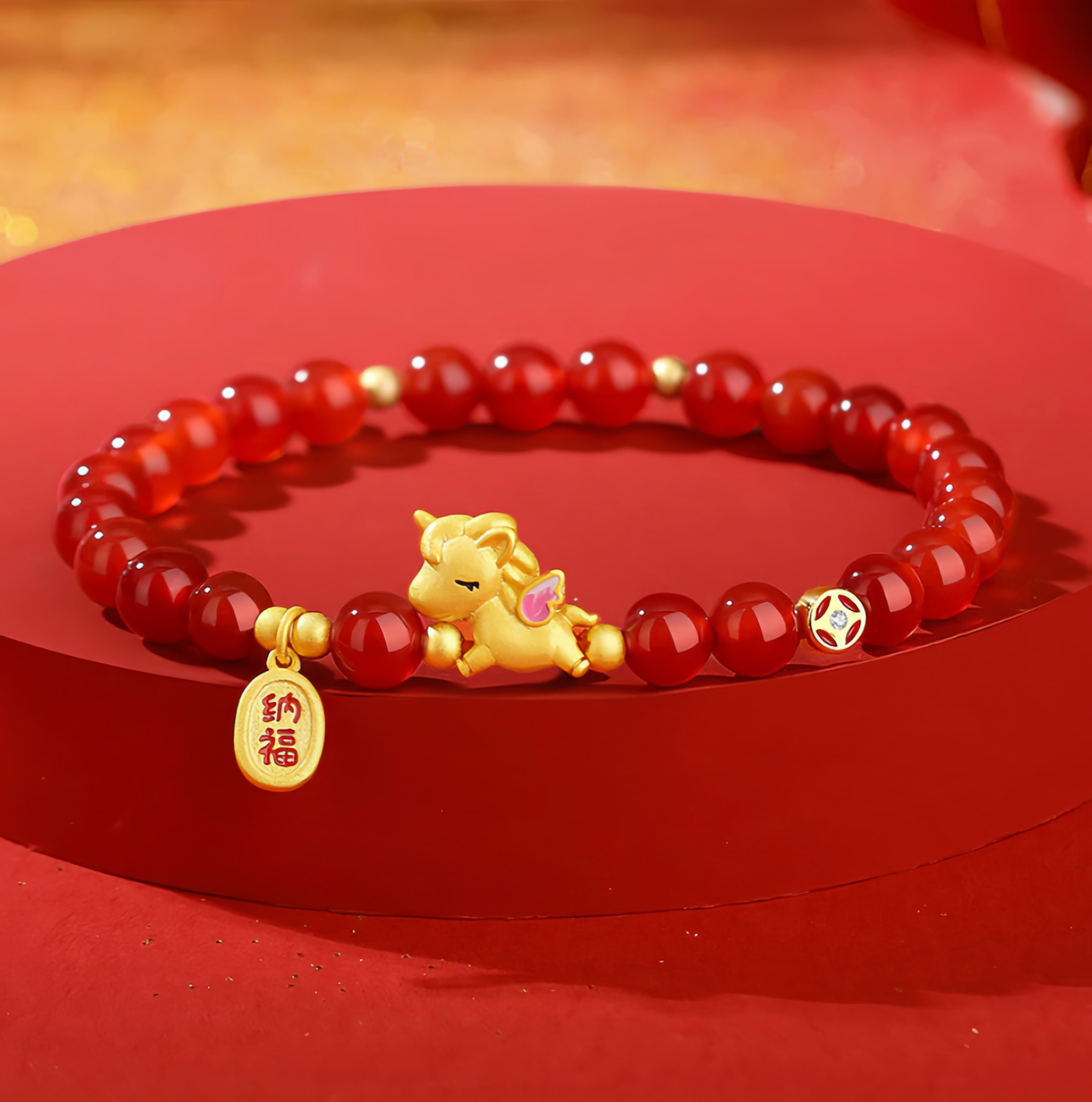 925 Sterling Silver Year Of The Horse Red Agate Lucky Fortune Confidence Bracelet