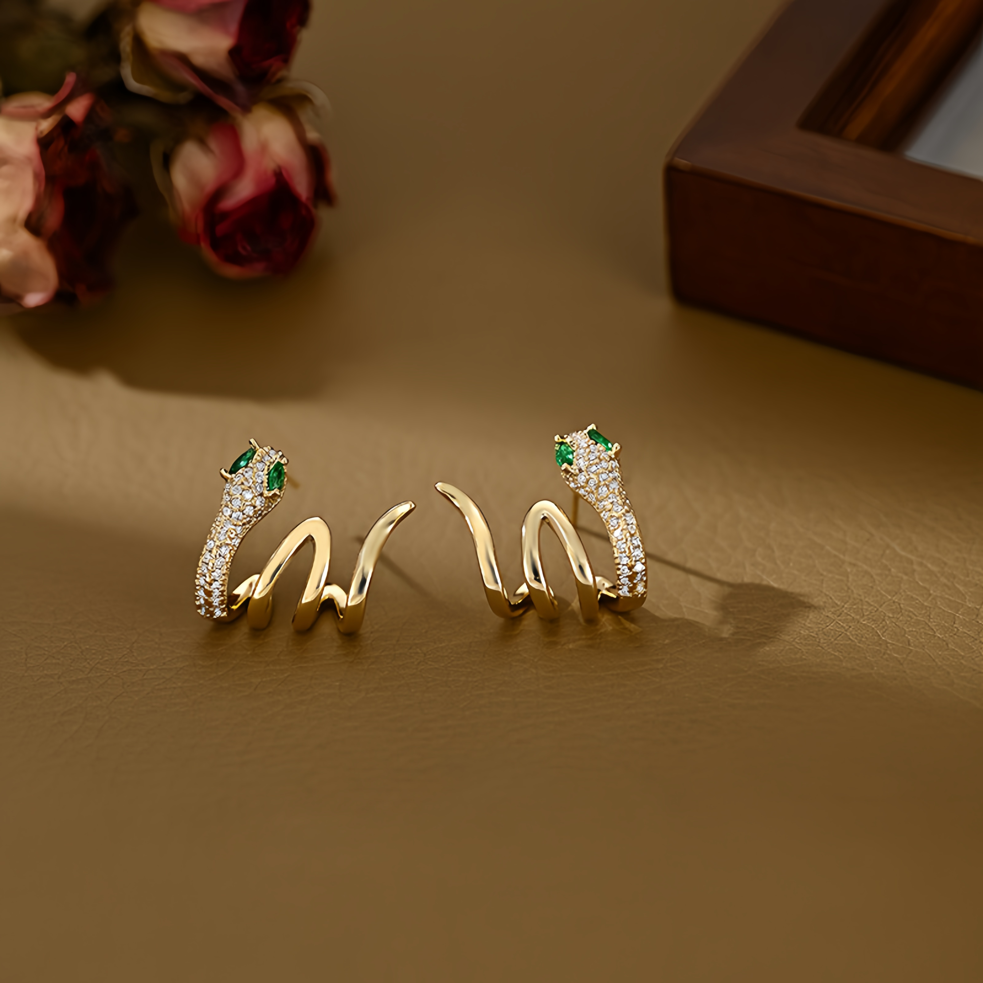 2025 Zodiac Snake Earrings with Emerald Green Eyes - 925 Sterling Silver Serpent Jewelry- EclatDoré