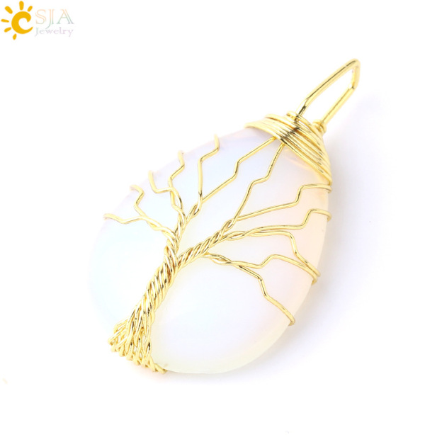 Natural Quartz Crystal Tree Of Life Healing Energy Necklace Pendant- EclatDoré