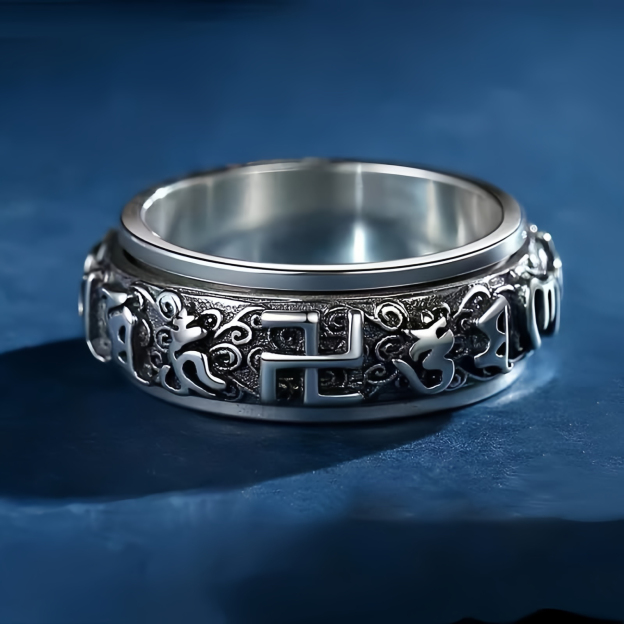 Six True Words Swastika Copper Healing Rotatable Ring