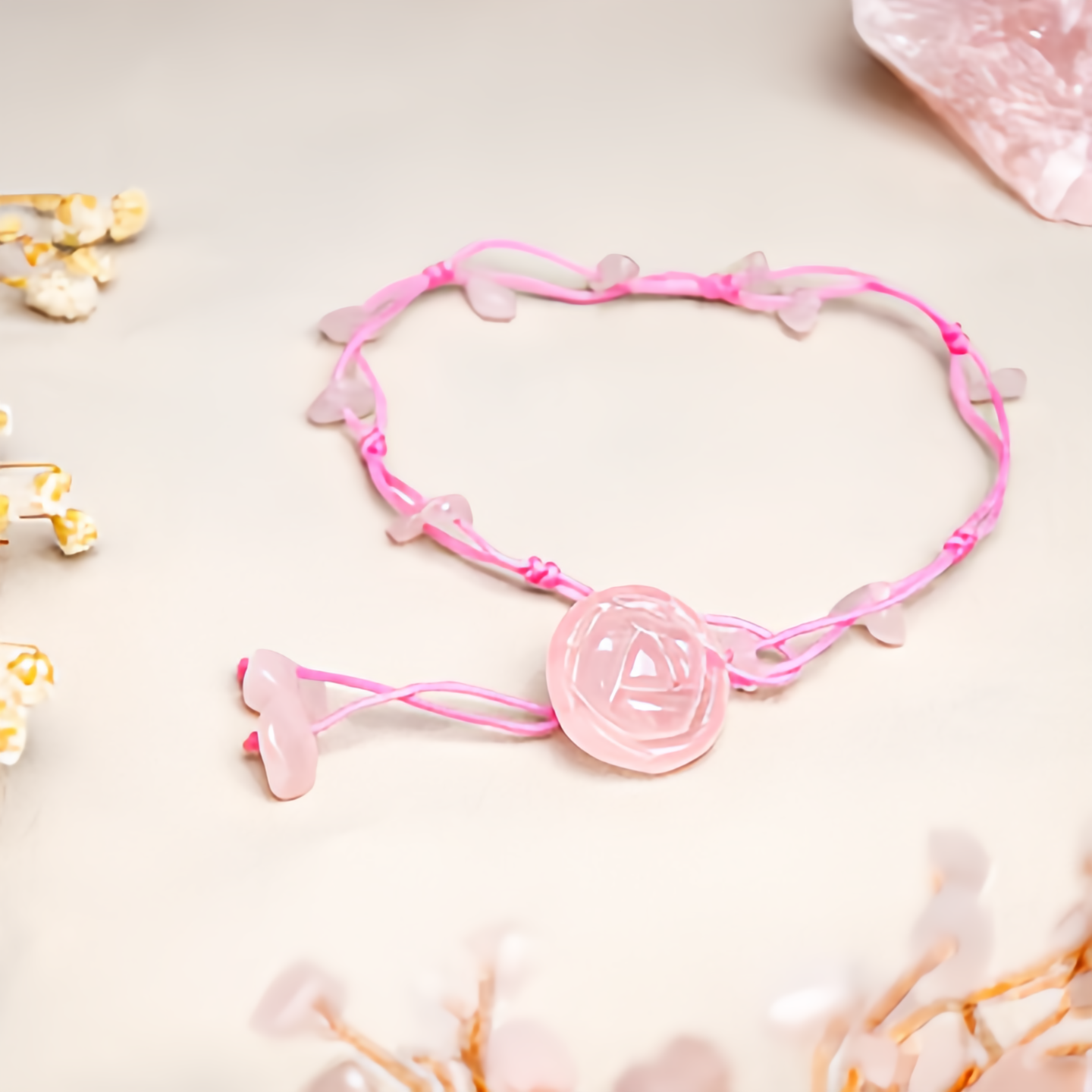 Amethyst Pink Crystal Green Aventurine Rose Inner Peace Healing Anklet- EclatDoré