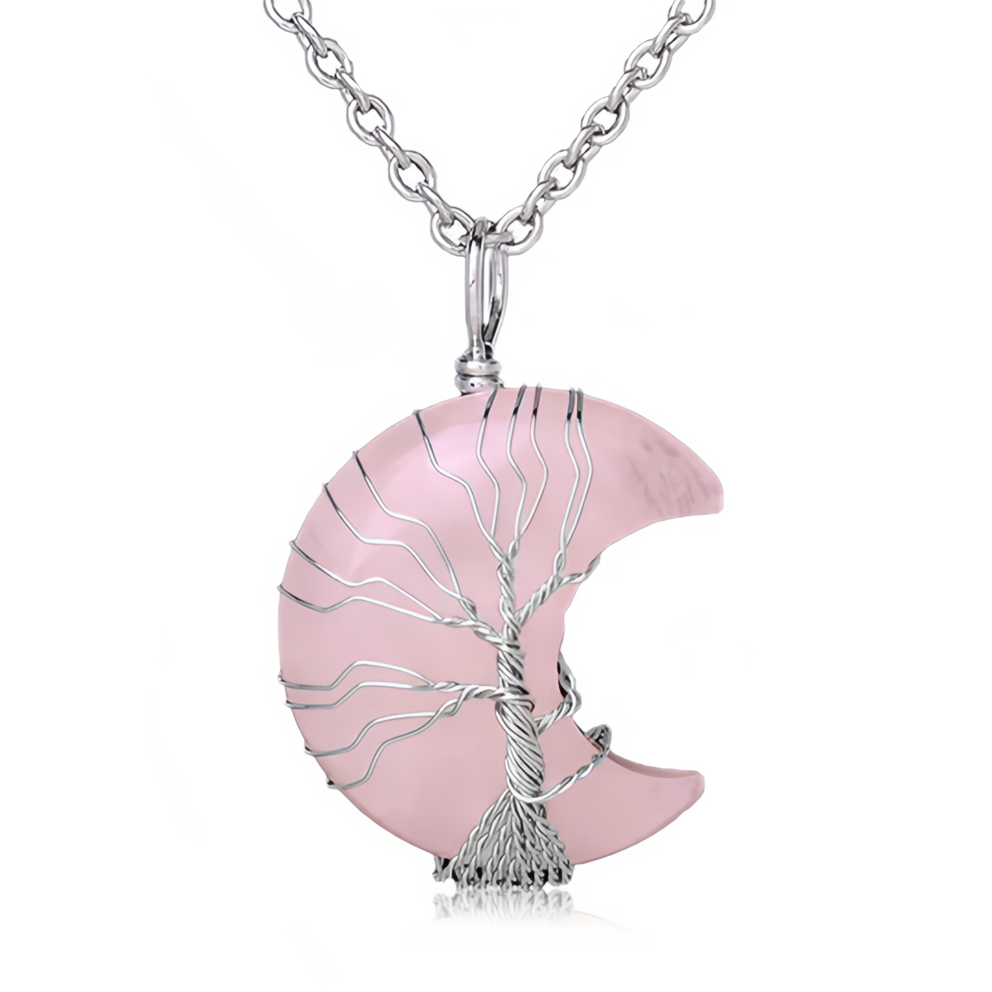 Healing Energy Jewelry:Natural Quartz Crystal Moon Tree Of Life Healing Energy Necklace Pendant- EclatDoré