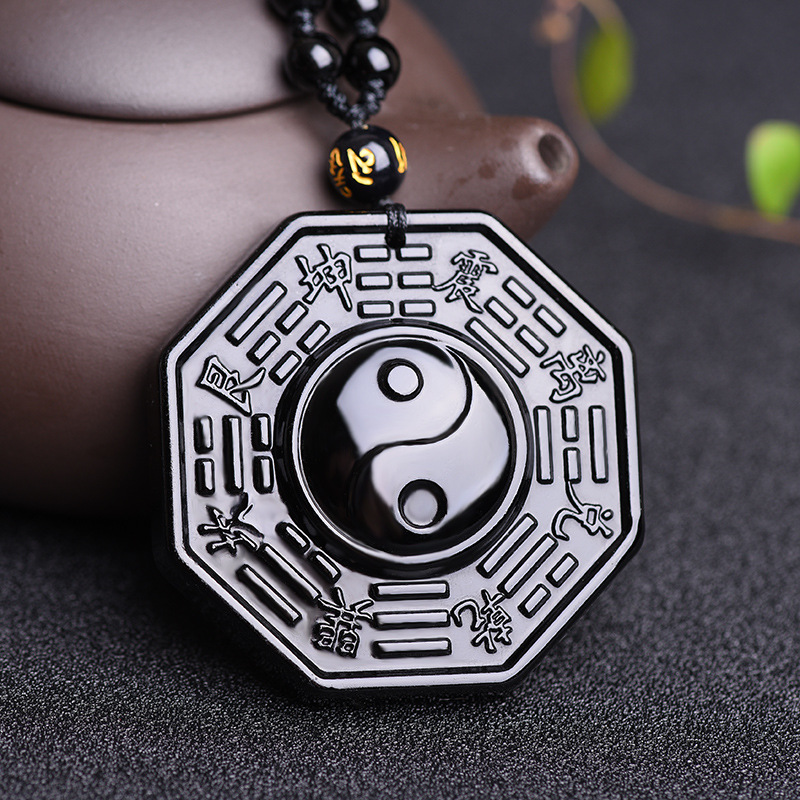 Black Obsidian Stone Yin Yang Pendant Necklace- EclatDoré