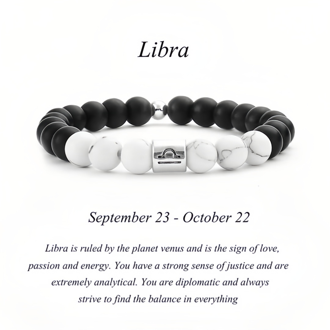 12 Zodiac Signs Natural Matte Stone White Turquoise Beaded Wealth Attraction Bracelet- EclatDoré