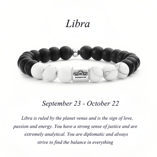 12 Zodiac Signs Natural Matte Stone White Turquoise Beaded Wealth Attraction Bracelet- EclatDoré