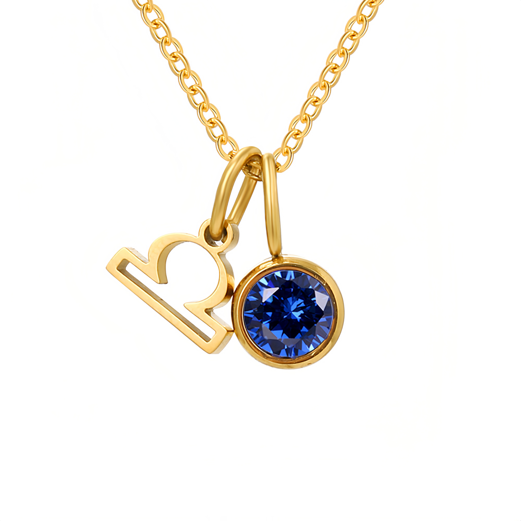 14K Gold Vermeil Zodiac Colorful Crystal Birthstone Protector Pendant Necklace- EclatDoré