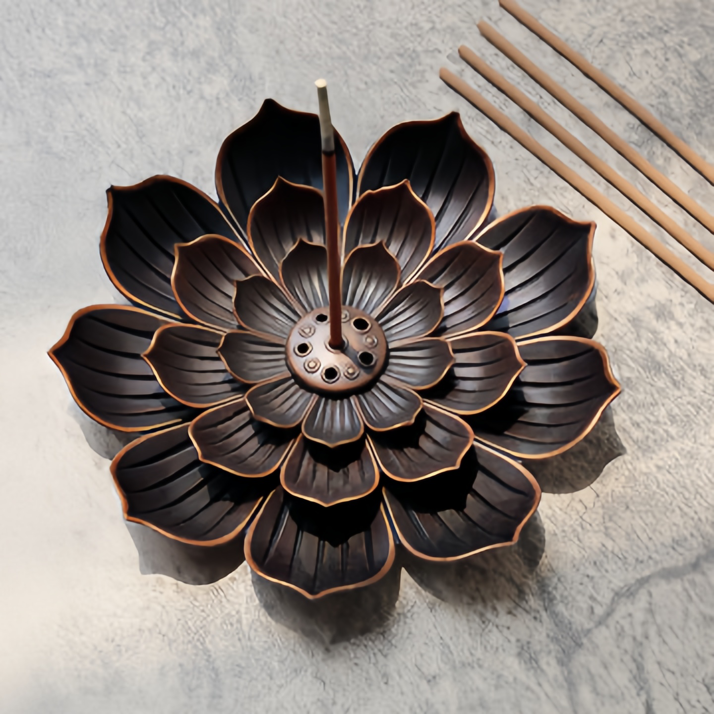 Ntique Bronze 6-Hole Lotus Incense Burner - Handcrafted Zen Home Decor for Meditation, Yoga & Aromatherapy (Eco-Friendly Copper Alloy)- EclatDoré