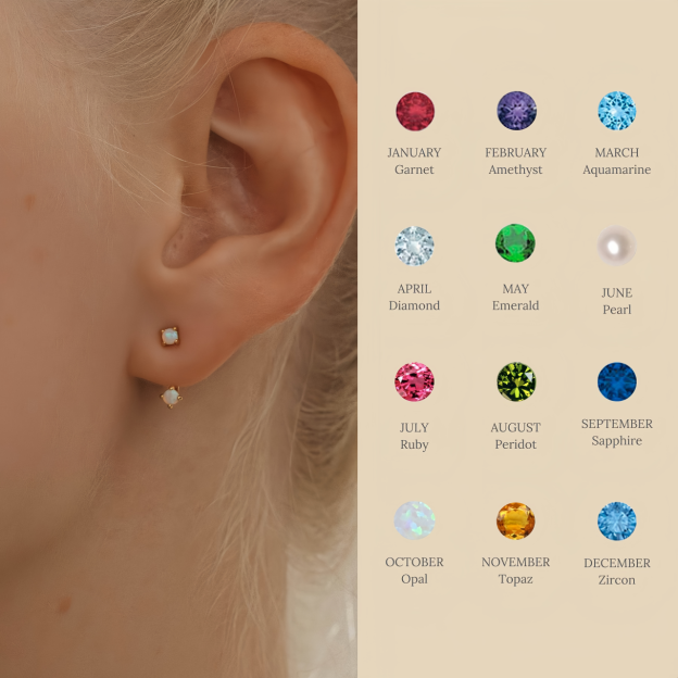 Zodiac Birthstone Earrings - Custom Engraved Gemstone Studs with 12 Month Birthstone Options | Personalized Jewelry for Women- EclatDoré