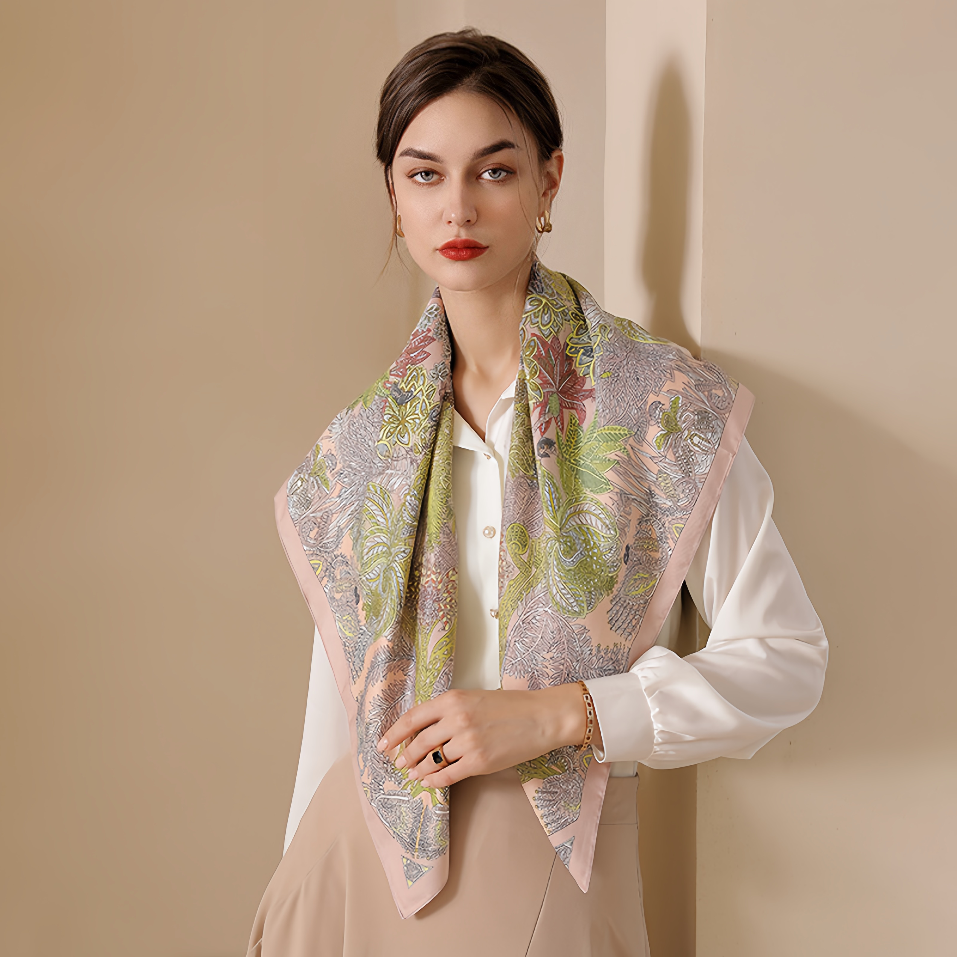 Summer Floral Print Square Scarf - French Vintage Style Chiffon Neck Tie - Breathable Women's Fashion Accessory- EclatDoré