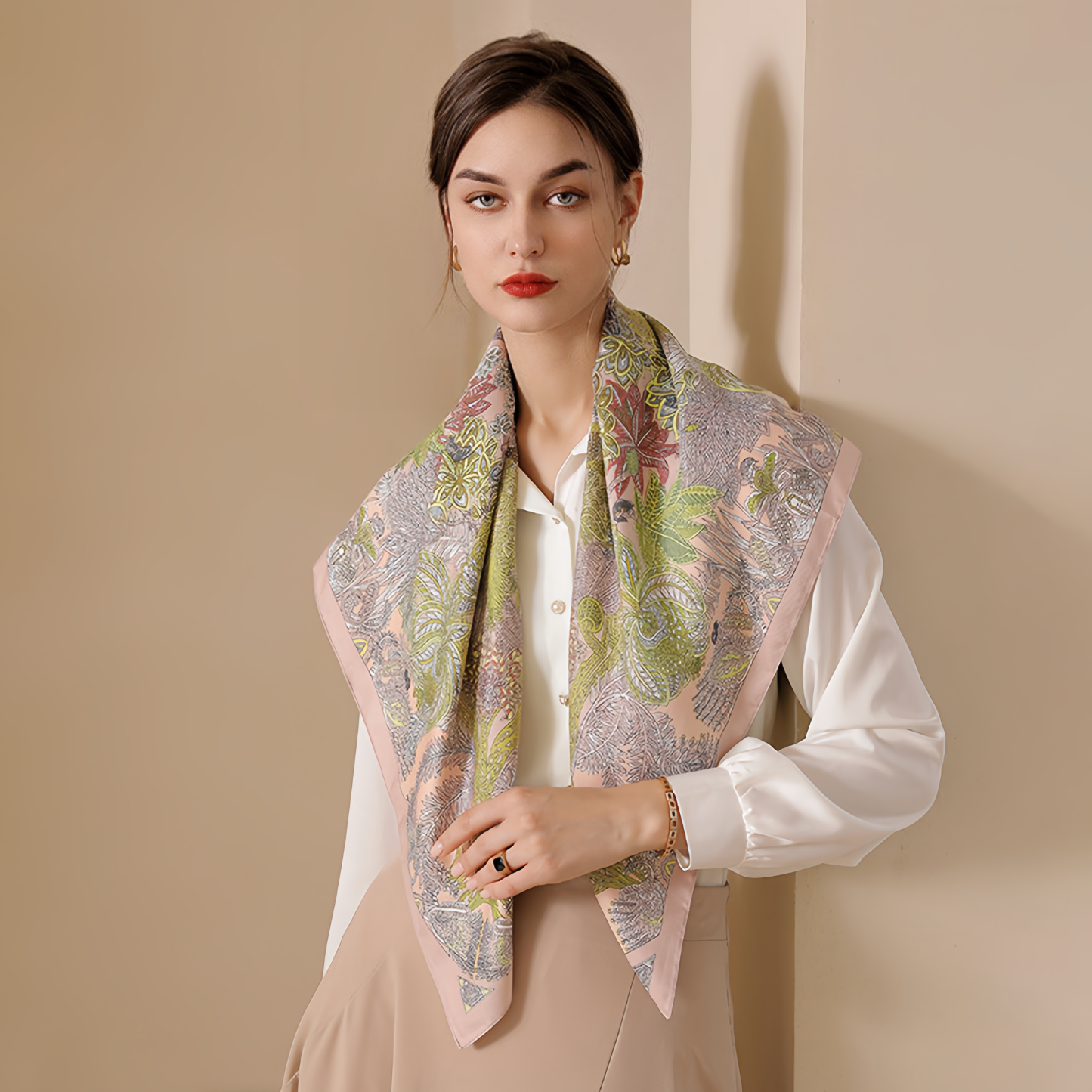 Summer Floral Print Square Scarf - French Vintage Style Chiffon Neck Tie - Breathable Women's Fashion Accessory- EclatDoré