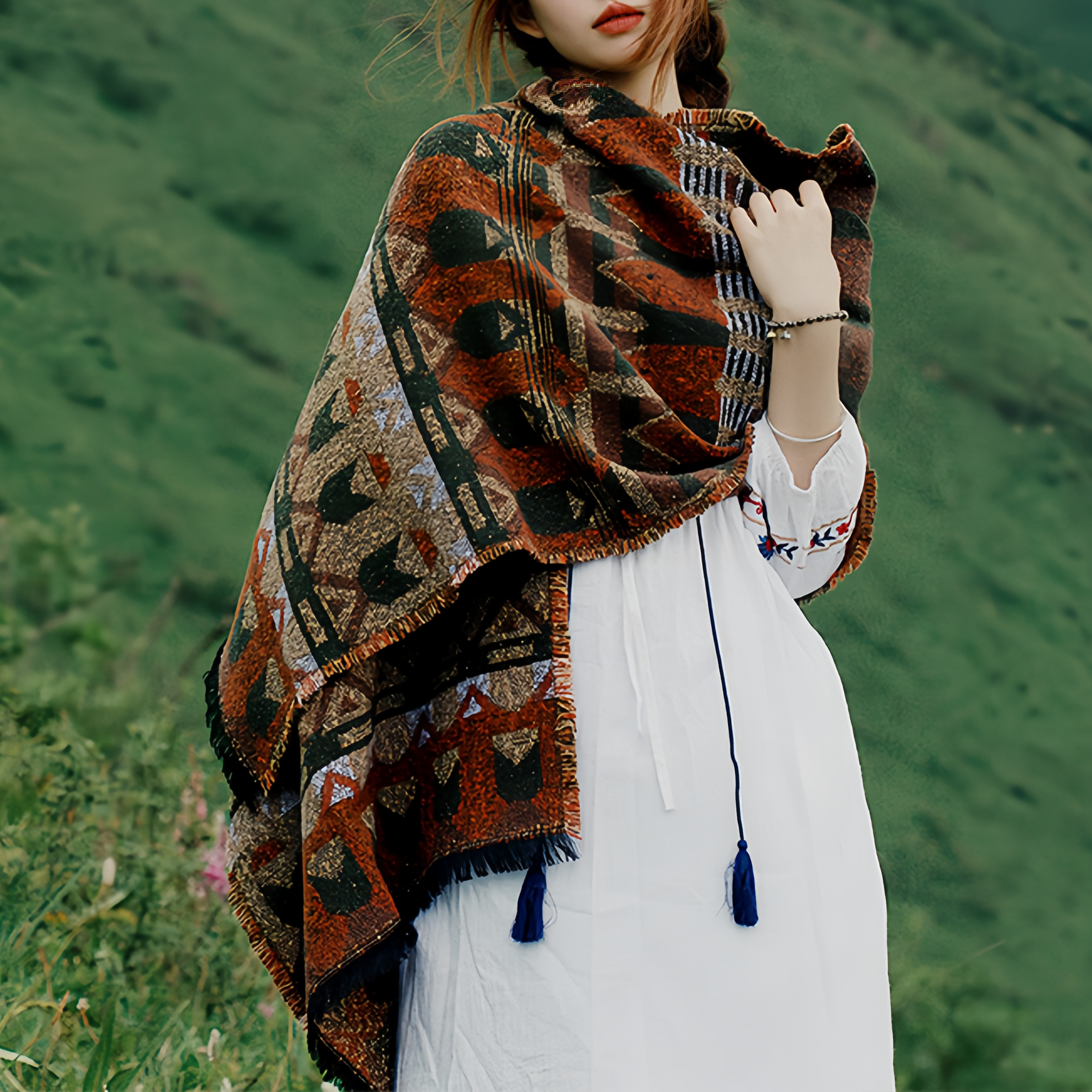 Estilo Europeo Y Americano, Capa De Chal Y Bufanda Con Estampado De Bosque Para Mujeres- EclatDoré