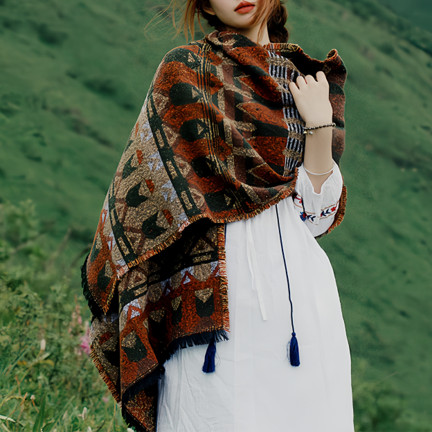 Estilo Europeo Y Americano, Capa De Chal Y Bufanda Con Estampado De Bosque Para Mujeres- EclatDoré