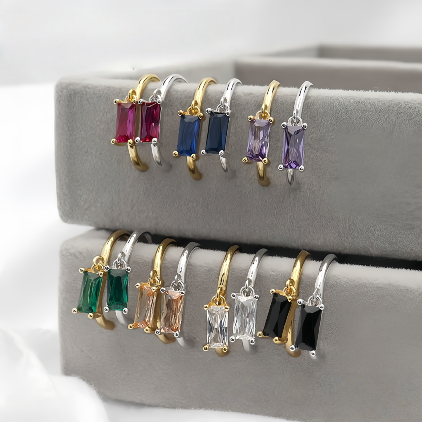 Multicolor Cubic Zirconia Rectangle Earrings - 925 Silver Hypoallergenic Minimalist Elegant Jewelry for Women- EclatDoré