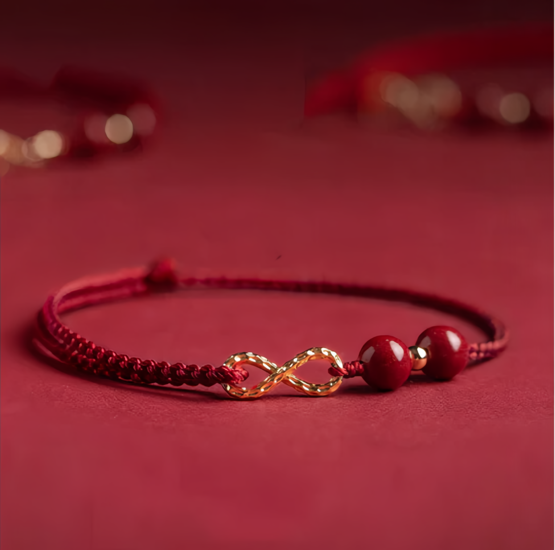 Cinnabar Blessing Red String 14K Gold Infinity Symbol Bracelet Anklet- EclatDoré