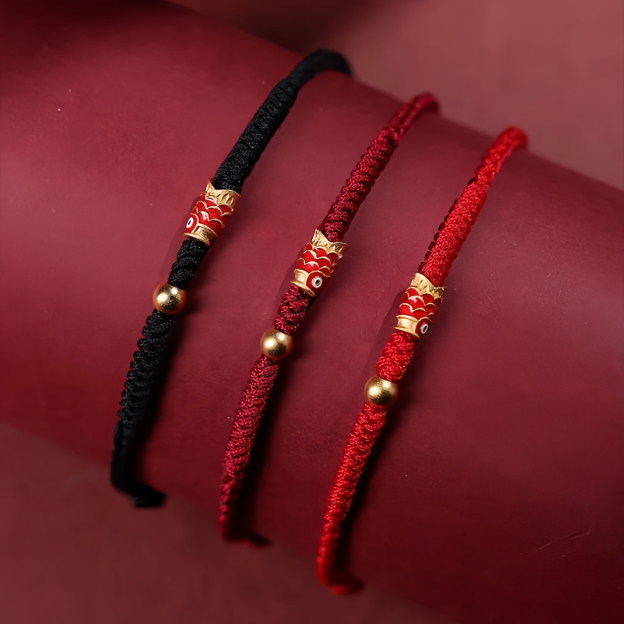 925 Sterling Silver Handmade Koi Fish Wealth and Success Braided Rope Bracelet