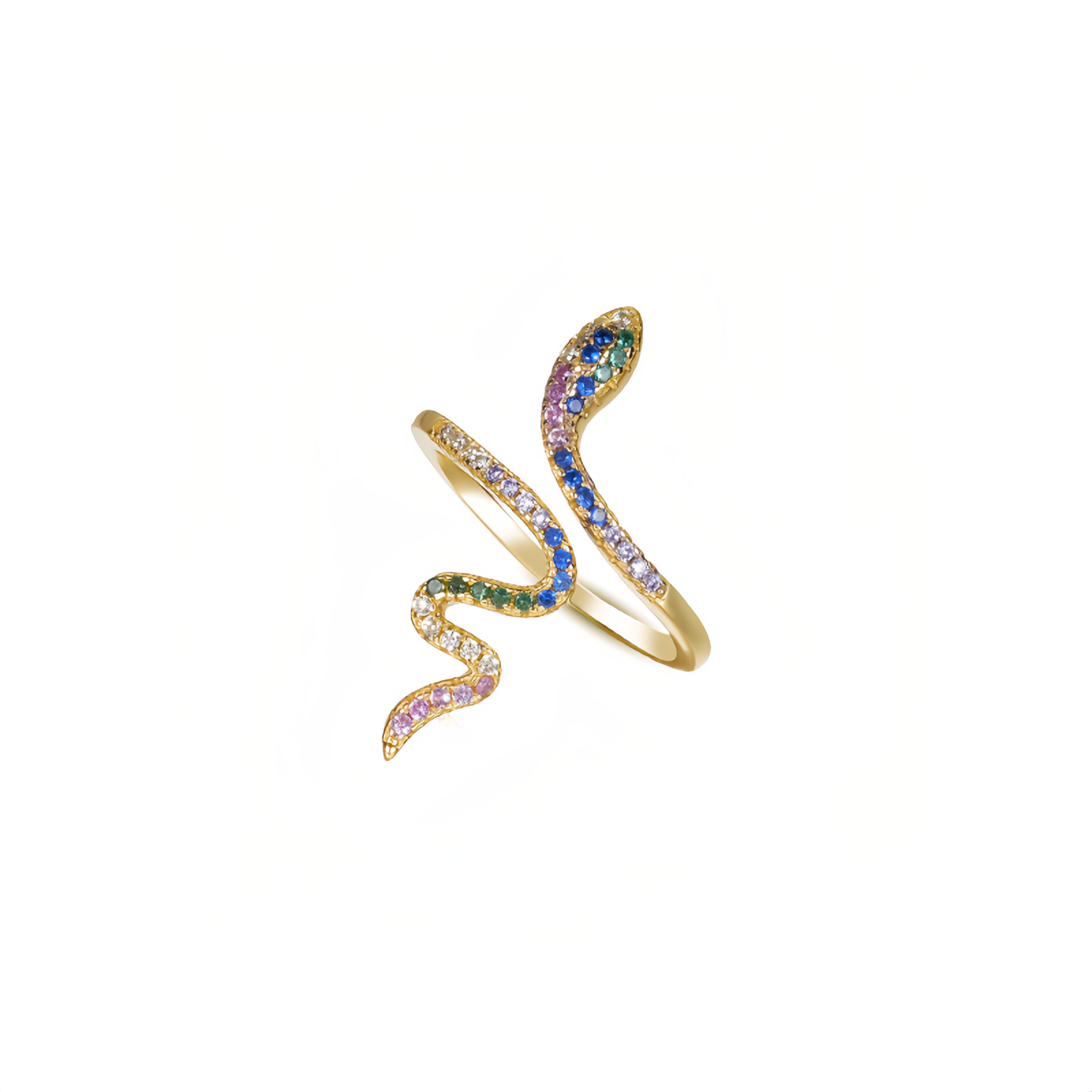 925 Sterling Silver Plated Gold Fashion Personality Snake Geometric  Adjustable Open Ring with Colored Cubic Zirconia - Luxurious Look- EclatDoré