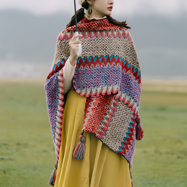 Tibetan Shawl Knitting Warm Cloak Tibetan Tassel Scarf- EclatDoré