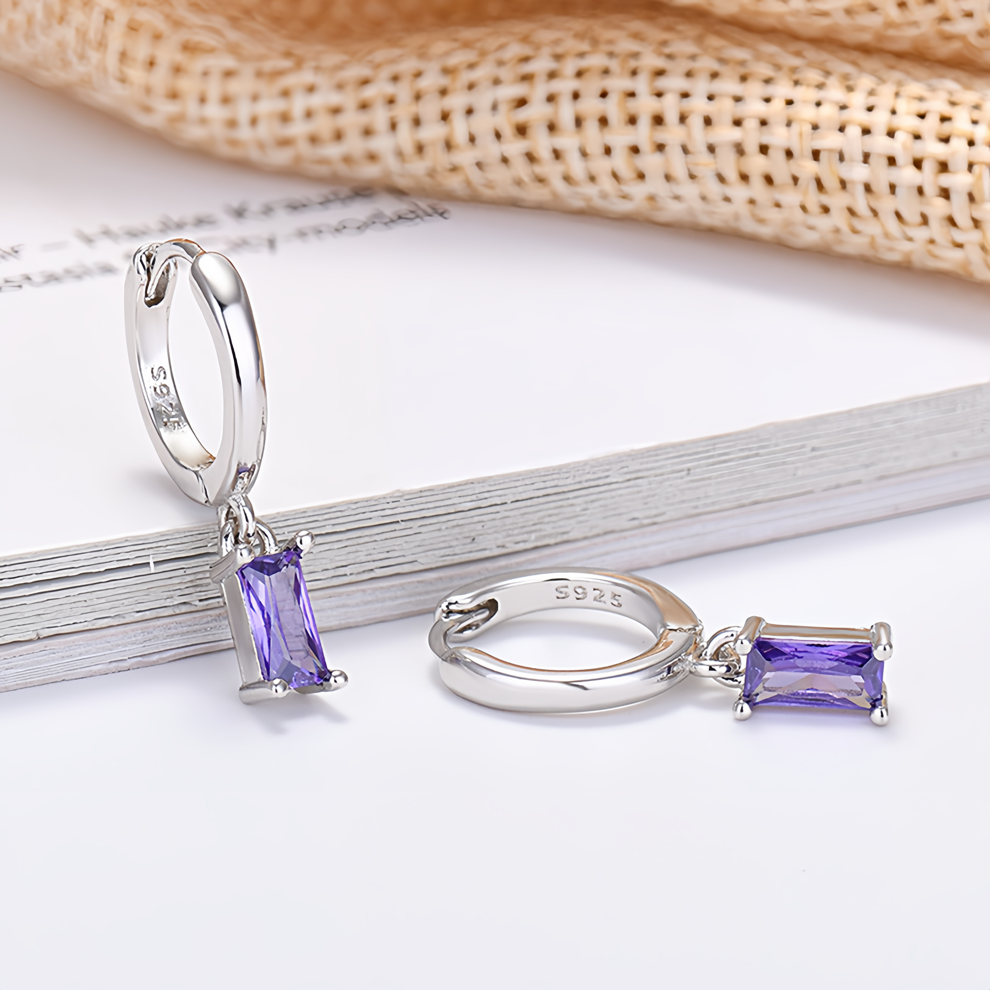 Multicolor Cubic Zirconia Rectangle Earrings - 925 Silver Hypoallergenic Minimalist Elegant Jewelry for Women- EclatDoré