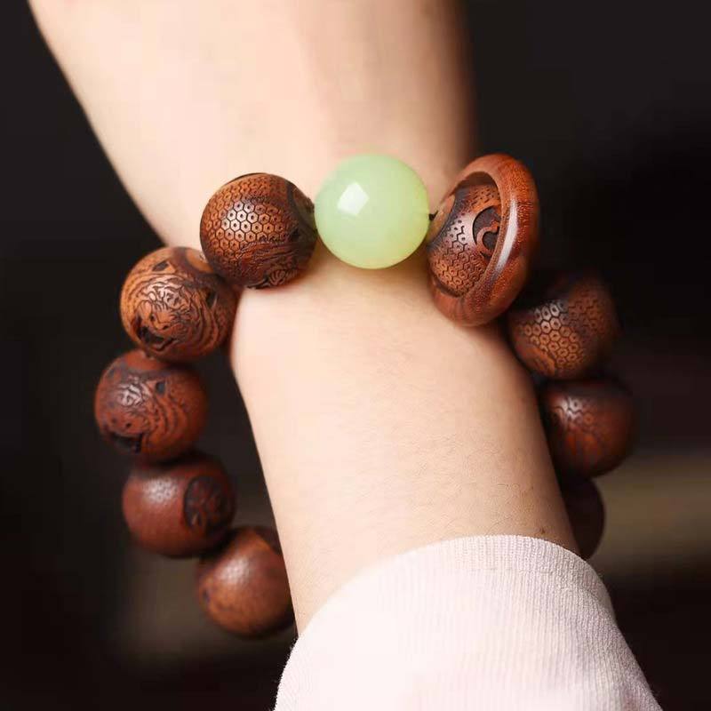 Tibetan Rosewood Engraving Tiger Protection Bracelet