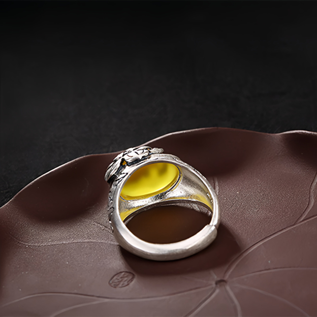 Citrine Lotus Blessing Protection Adjustable Ring