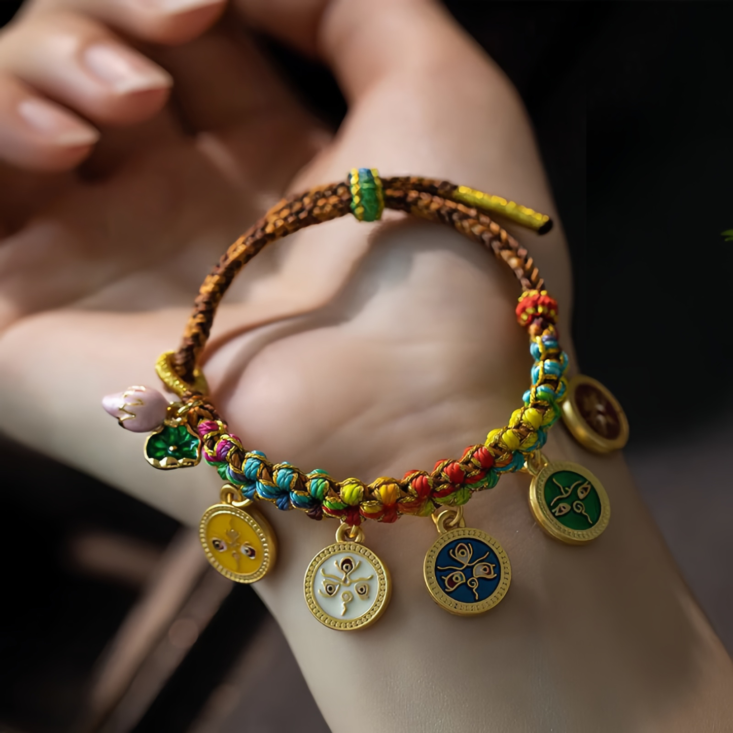 Tibetan Colorful Rope Five God Of Wealth Luck Braid Bracelet