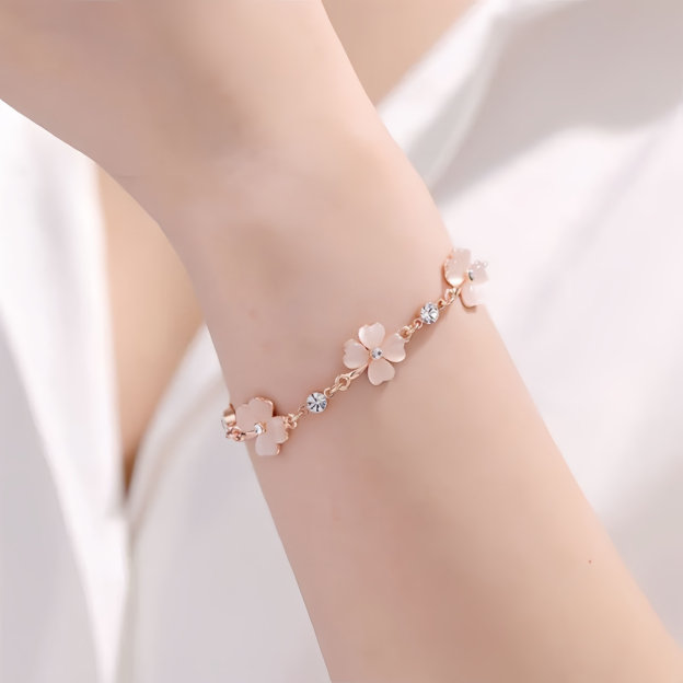 Pink Crystal Four Leaf Clover Love Chain Bracelet