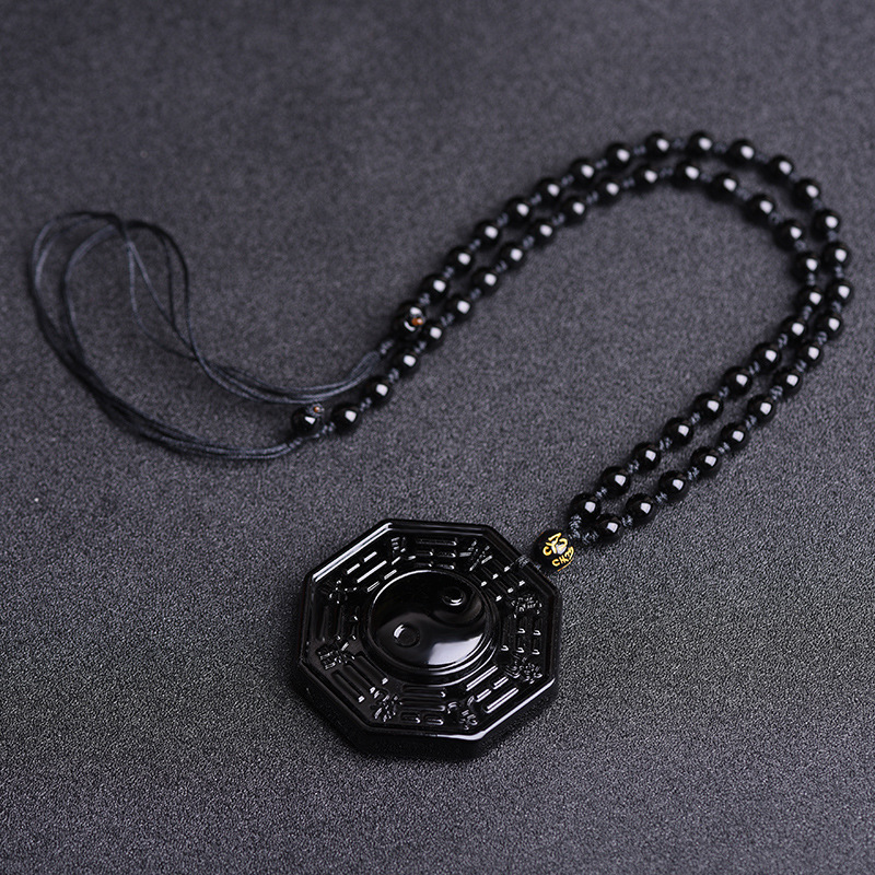 Black Obsidian Stone Yin Yang Pendant Necklace- EclatDoré