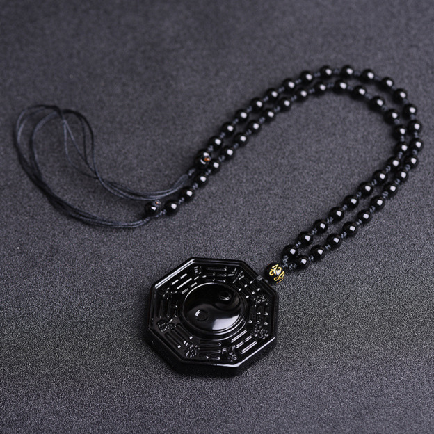 Black Obsidian Stone Yin Yang Pendant Necklace- EclatDoré