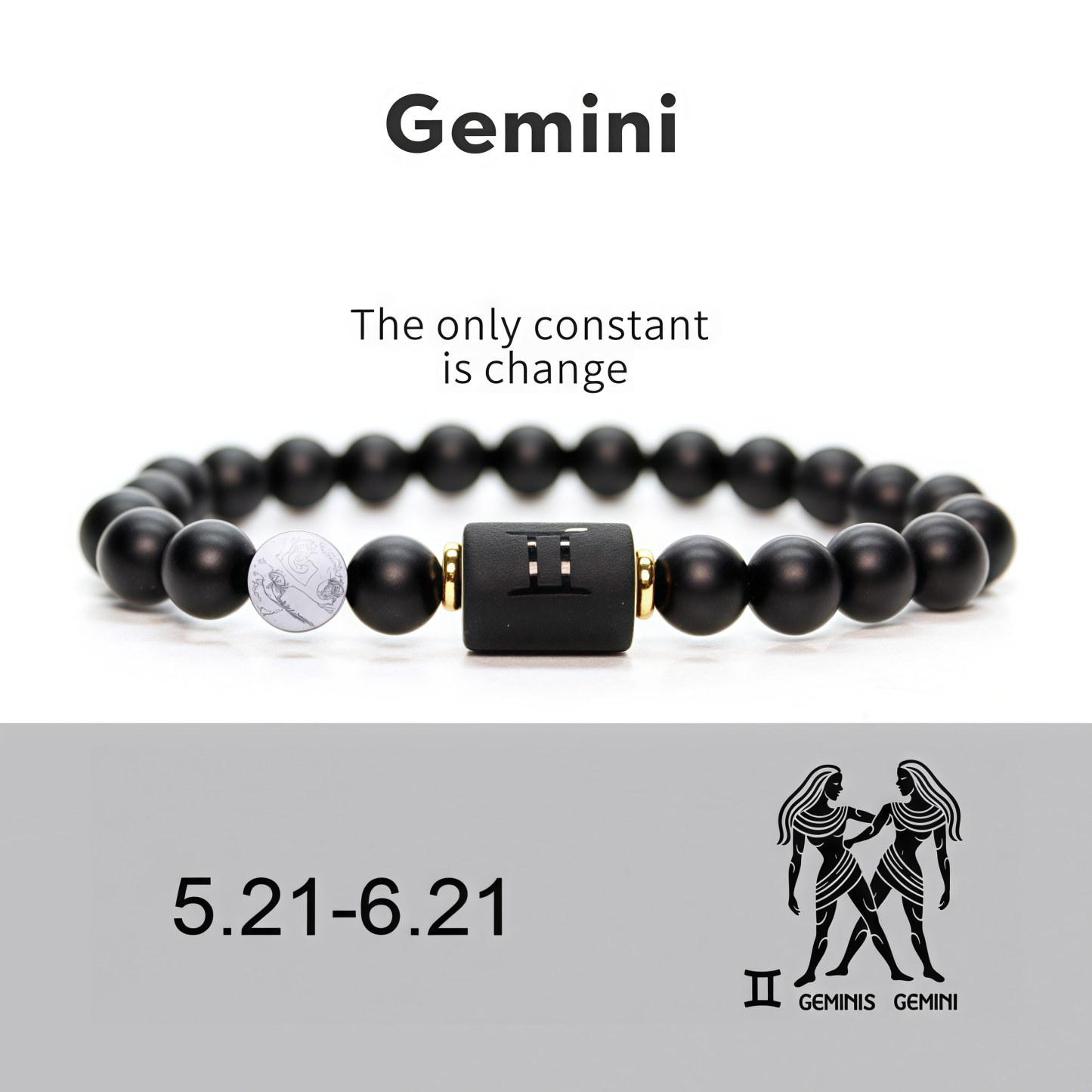 Spiritual Protection 12 Zodiac Signs Black Onyx Guardian Stone Adjustable Stretch Bracelet- EclatDoré
