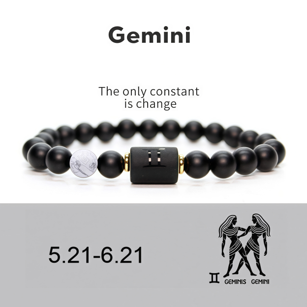 Spiritual Protection 12 Zodiac Signs Black Onyx Guardian Stone Adjustable Stretch Bracelet- EclatDoré