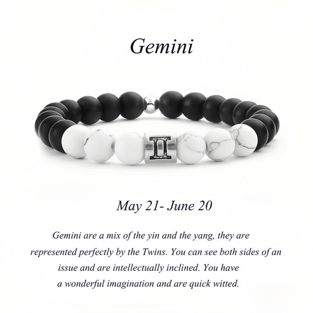 12 Zodiac Signs Natural Matte Stone White Turquoise Beaded Wealth Attraction Bracelet- EclatDoré