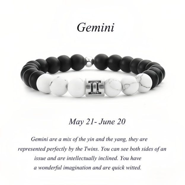 12 Zodiac Signs Natural Matte Stone White Turquoise Beaded Wealth Attraction Bracelet- EclatDoré