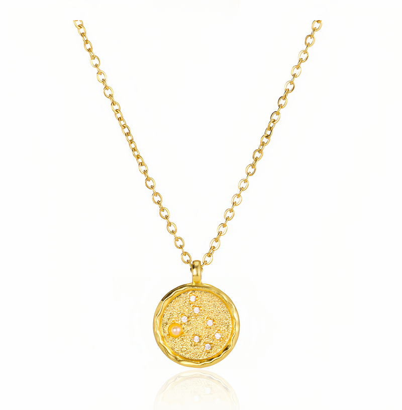 14K Gold Plated Zodiac Star Map Pendant Necklace for All Zodiac Signs – Love Jewelry Gift for Couples- EclatDoré