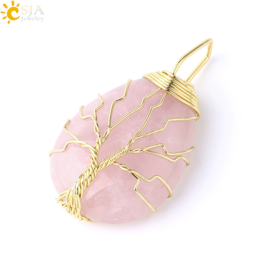 Natural Quartz Crystal Tree Of Life Healing Energy Necklace Pendant- EclatDoré